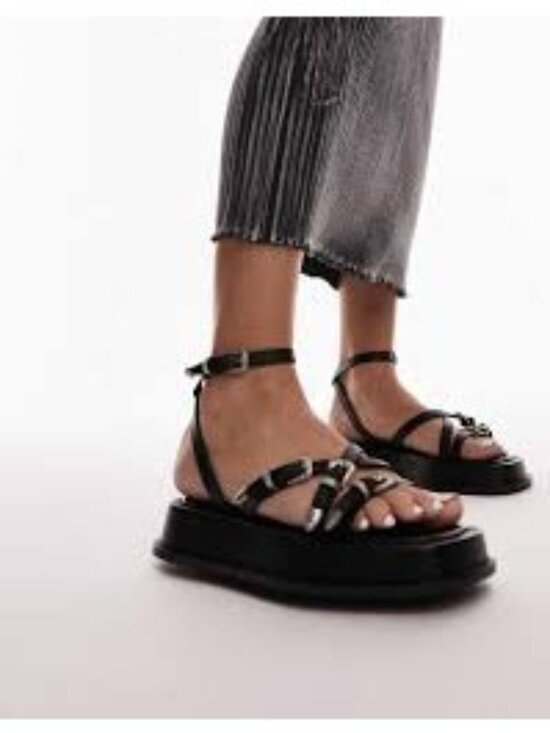 Topshop Shoes - Topshop Kayla Black Leather Strappy Buckle Detail Sandals Size 9 NWOB